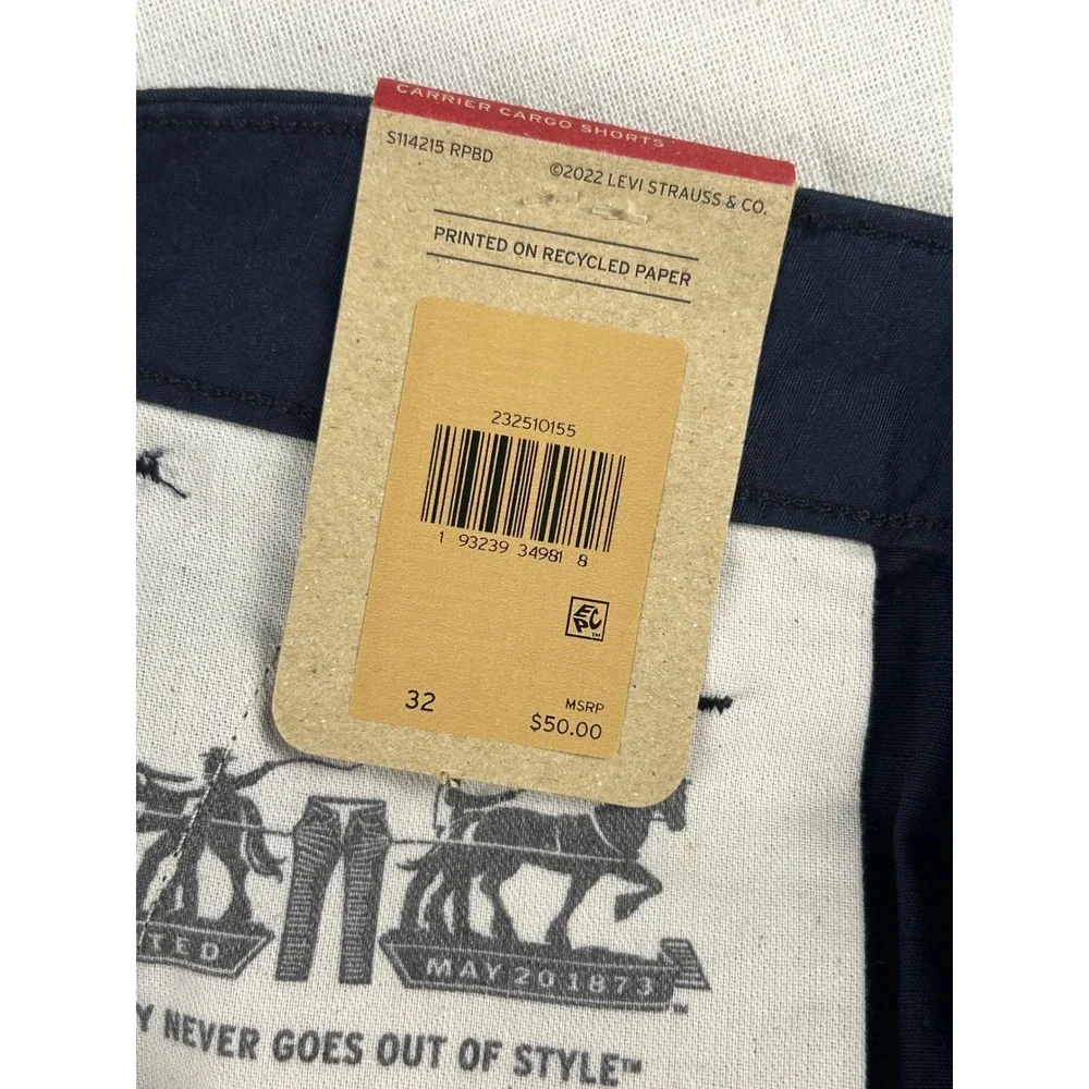 Levis Mens Carrier Cargo Shorts Navy Blue Ripstop Loose Fit Size 32 232510155
